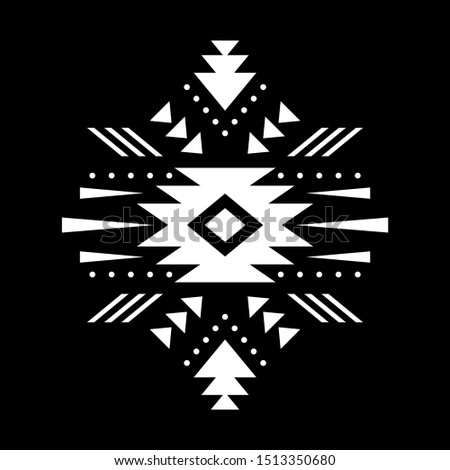 Aztec vector element, ethnic ornament. Tribal design, geometric symbol for border, frame, tattoo, logo, card, decorative paper. Navajo motif, isolated on black background.