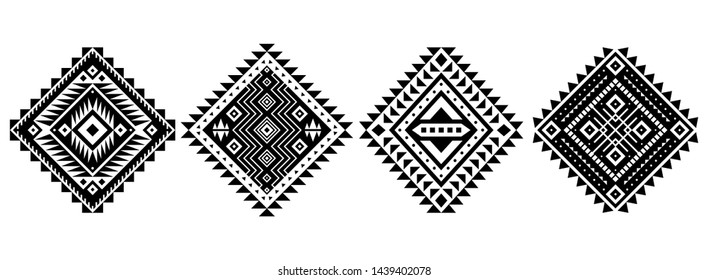 Aztec vector elements. Set of ethnic ornaments. Tribal design, geometric symbols for tattoo, logo, cards, decorative works. Navajo motifs, isolated on white background.
