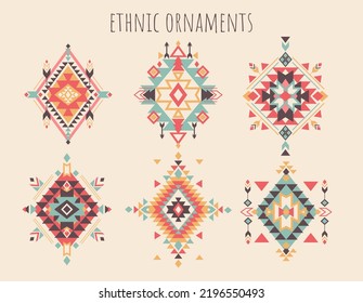 Aztec vector elements. Set of ethnic ornaments. Tribal design, geometric symbols for border, frame, tattoo, logo, cards, decorative paper. Navajo motifs.