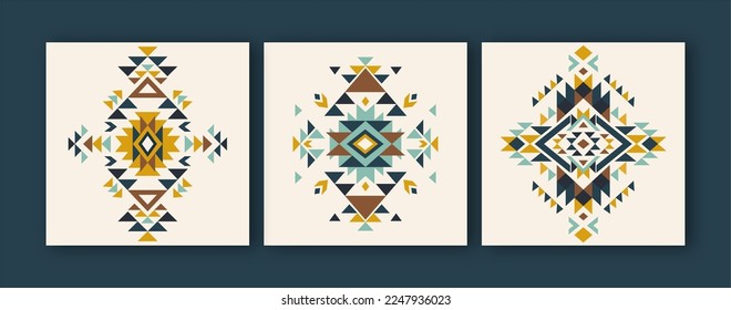 Aztec vector elements. Set of ethnic ornaments. Tribal design, geometric symbols for border, frame, tattoo, logo, cards, decorative paper. Navajo motifs.