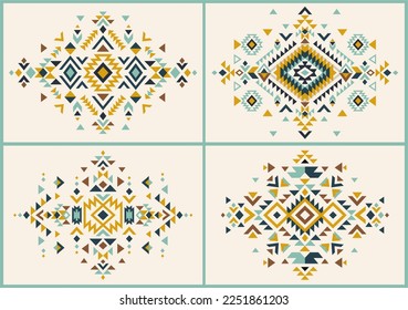 Aztec vector elements. Set of ethnic ornaments. Tribal design, geometric symbols for border, frame, tattoo, logo, cards, decorative paper. Navajo motifs.