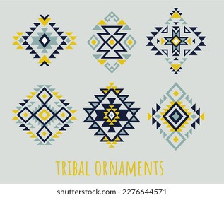 Aztec vector elements. Set of ethnic ornaments. Tribal design, geometric symbols for border, frame, tattoo, logo, cards, decorative paper. Navajo motifs.