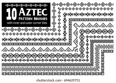 Aztec vector pattern brushes with inner and outer corner tiles. Perfect for creating design elements, tribal geometric ornament, frames, borders and more. All used brushes included in brush palette.