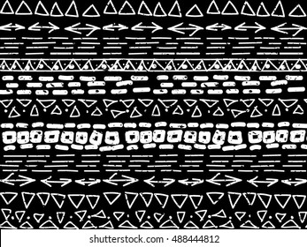 Aztec vector pattern. Repeating geometric tiles. Modern stylish texture. Monochrome aztec design. Hand drawn tribe motif.