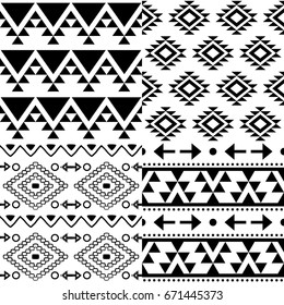 Aztec vector pattern set, Tribal background collection, Navajo design in black pattern on white 