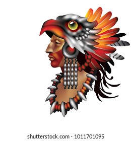 Aztec warrior Eagle on white background