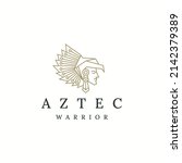 Aztec warrior with line style logo icon design template flat vector