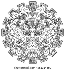 Aztec Warrior Mask Black Stroke Doodle