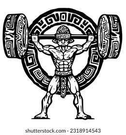 Aztec warrior shows his might. Logo