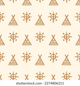 Aztec wigwam Western Boho Seamless Pattern. Wild West Native American motifs repeat background texture with. Southern Vector illustration in retro style