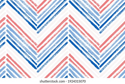 Aztec zigzag interior print vector seamless pattern. Ink brushstrokes geometric stripes. Hand drawn paint texture zig zag chevron elements. Watercolor fabric print seamless design.