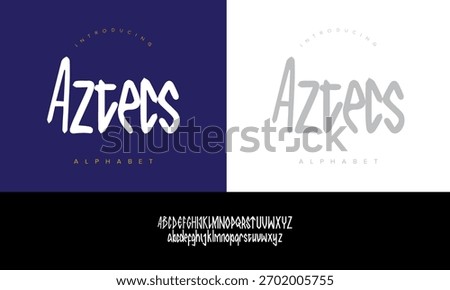 Aztecs display alphabet font inspired by tribal shapes and bold artistic lines, perfect for logo design, posters, and ethnic branding projects