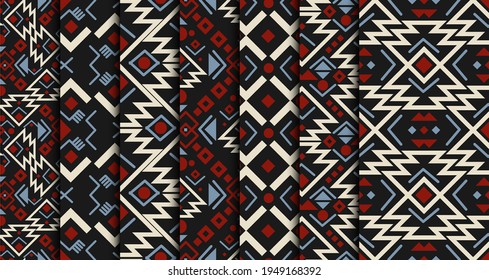 Aztecs seamless pattern. Tribal ethnic ornament. Geometric abstract background. Traditional indian fashion print. Tribal pattern mexican trendy folk vector texture.