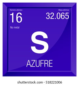 Azufre symbol - Sulfur in Spanish language - Element number 16 of the Periodic Table of the Elements - Chemistry -  Square frame with violet background