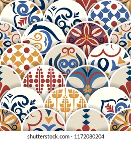 Azulejio Tiled Round pattern with  Classic COLORED Azulejio design. Easy to use for decorating