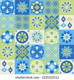 Baldosas cuadradas azules de cerámica azul, estilo mediterráneo portugués español