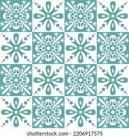 Azulejo blue pastel seamless pattern, traditional spanish pattern for interior decoration and print textile design, vector illustration eps