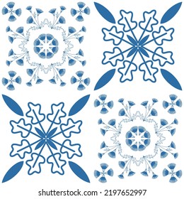 Azulejo blaues nahtloses Muster, traditionelles spanisches Muster für Innendekoration und Stofffärbung, Vektorgrafik