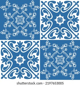 Azulejo blue seamless pattern, traditional spanish pattern for interior decoration and fabric dyeing, vector illustration eps