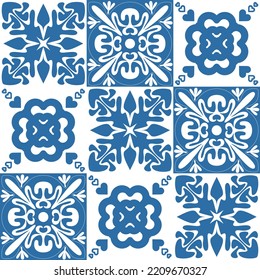 Azulejo-blaue Fliesen, traditionelles portugiesisches Muster für Design und Textilien, Vektorgrafik