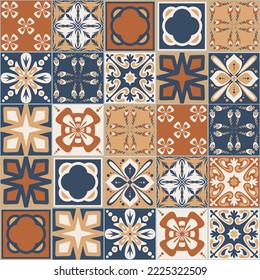 Azulejo brown beige contrast ceramic square tiles, vector illustration for design