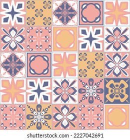 Azulejo ceramic square tiles, spanish mediterranean style purple pink color