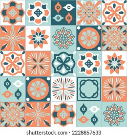 Azulejo ceramic square tiles, vector illustration for interior design