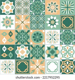 Baldosas de contraste verde azulejo, cerámica y diseño interior, ilustración vectorial de patrón sin costura