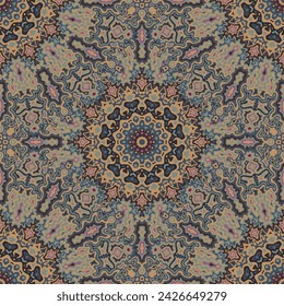 Diseño étnico de patrón sin fisuras Azulejo. Motivo de simetría de adorno de azulejos de baño. Hermoso estampado textil de color. Patrón sin fisuras étnico de textura creativa. Tejas hidráulicas patrón aleatorio.