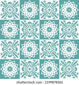 Azulejo seamless pattern stylish trendy ceramic tile design element for kitchen backsplash, vector illustration
