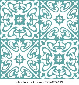 Azulejo seamless pattern stylish trendy ceramic tile design element for kitchen backsplash, vector illustration