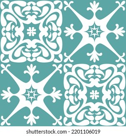 Azulejo Spanish design ceramic tile, imitation of traditional Spanish Azulejo style, textile decoration