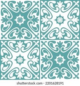 Azulejo Spanish design ceramic tile, imitation of traditional Spanish Azulejo style, textile decoration