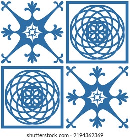 Azulejo mosaico cuadrado de cerámica española para el diseño, ilustración vectorial retro