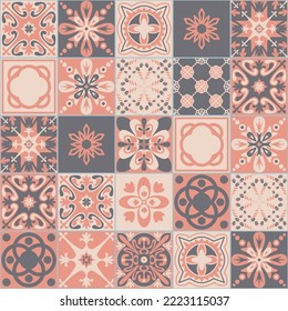 Estilo azulejo azulejos cerámicos decorativos, color gris pastel rosa, patrón tradicional portugués español para el diseño de suelos de cerámica