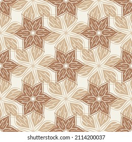 Azulejo style modern abstract flower heads vector seamless pattern. Pastel ochre background of regular hand drawn flower motifs. Arabesque floral shapes geometric botanical decorative repeat