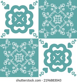 Azulejo style vector illustration, square symmetrical tiles for wall decoration