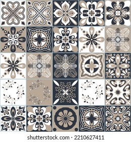 Azulejo talavera ceramic tiles majolica pattern, vector illustration, arabic traditional organic ornate background for design