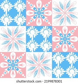 azulejo tile spanish style, TalaVera de Puebla ceramic tile pastel pink blue white color, beautiful ornate pattern