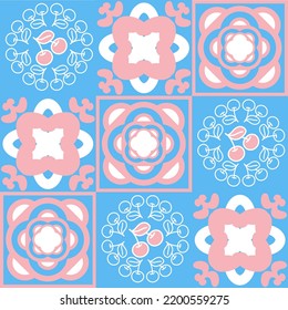 azulejo tile spanish style, TalaVera de Puebla ceramic tile pastel pink blue white color, beautiful ornate pattern