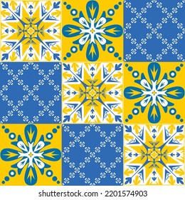 azulejo tile spanish style, TalaVera de Puebla ceramic tile blue yellow white color, beautiful ornate pattern for wall decoration