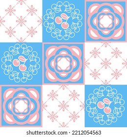 azulejo tile spanish style, TalaVera de Puebla ceramic tile pastel pink blue white color, beautiful ornate pattern