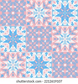 azulejo tile spanish style, TalaVera de Puebla ceramic tile pastel pink blue white color, beautiful ornate pattern