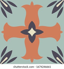 Azulejo tile template: calm colored: blue, beige, ginger