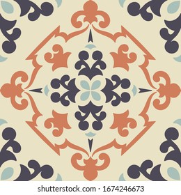 Azulejo tile template: calm colored: blue, beige, ginger