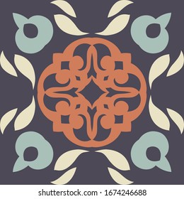 Azulejo tile template: calm colored: blue, beige, ginger
