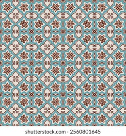 Azulejo Tiles  (Cream, Orange, Brown, Blue) - Repeating Vector Image; Easily Editable; Endless Design; Colorful lIlustration. Print for Gift Paper, Packaging, etc.