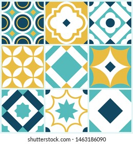Azulejo tiles pattern set. Vintage decorative design elements. Vector template.