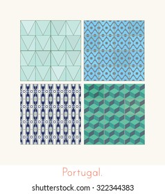 Azulejo tiles, set of four modern tile patterns