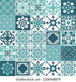 Azulejo tiles spanish traditional pattern, vintage retro seamless pattern for kitchen and bathroom, vector illustration